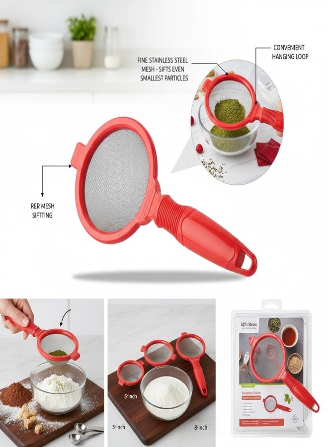 WHALECRAFT Fine Mesh Tea Strainer with Handle, Red Plastic Multi-Purpose Wire Sieve for Brewing, Sifting, Straining Tea Coffee, Pasta & Food, 24 cm Size Pack of 1PC | ASIN-B0GCD2T7PV (RED) - Image 3